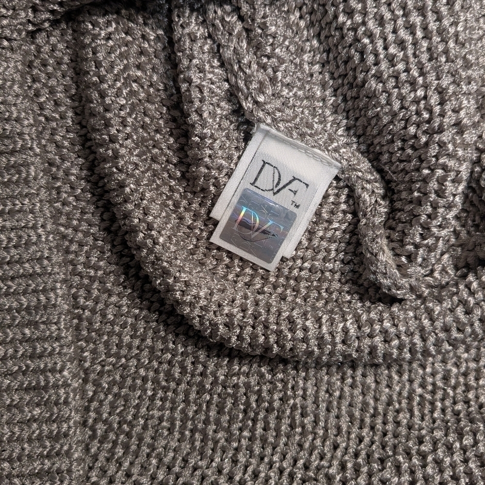Diane Von Furstenberg Silver Metallic Shiny Open Knit Boat Neck Long Sleeve Top - Picture 10 of 13